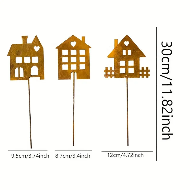 3pcs Art Deco Metal Castle Garden Sign, Perfect for Outdoor, Yard, and Balcony Decoration, with Floor Mount, for Valentine'S Day