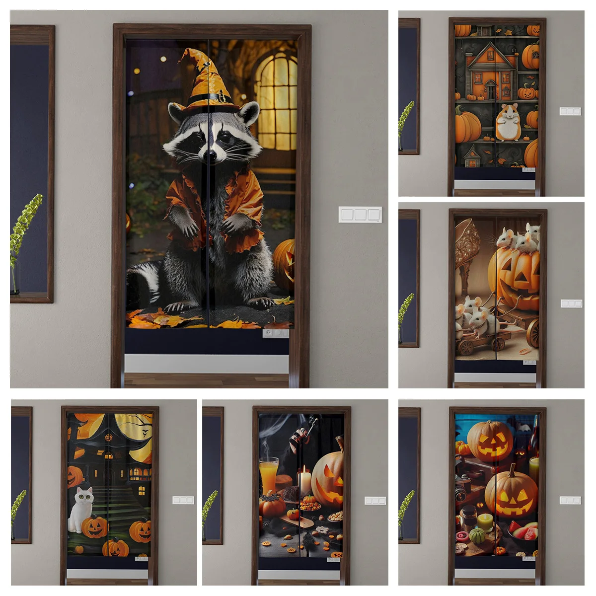 Door Curtain Noren Room Partition Privacy Protection Pendant Japanese Kitchen Decoration Household Multi Size Halloween Pumpkin