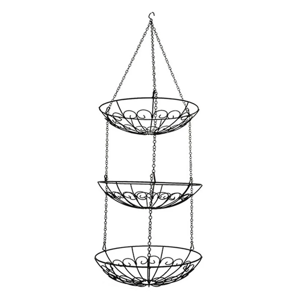 

3 Tier Fruit Rack Detachable Vegetable Rotated Hook Hollow Design For Home Drying Kitchen Iron Hanging Basket Vegetable Fruit