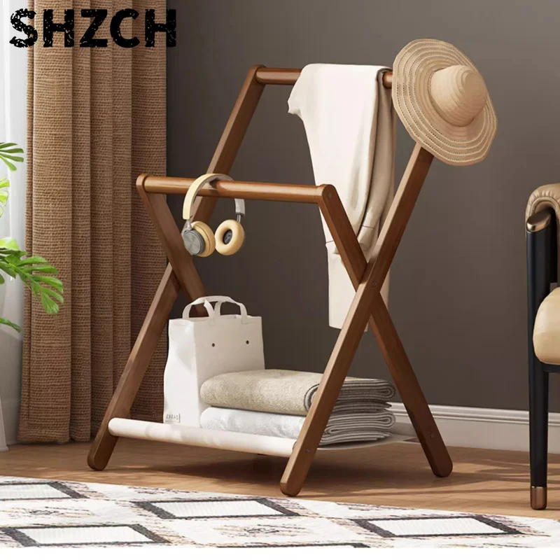 Modern Bamboo Coat Rack, Foldable Floor Hanger with Hooks, Space-Saving Entryway Organizer, Multi-Layer Clothes Stand