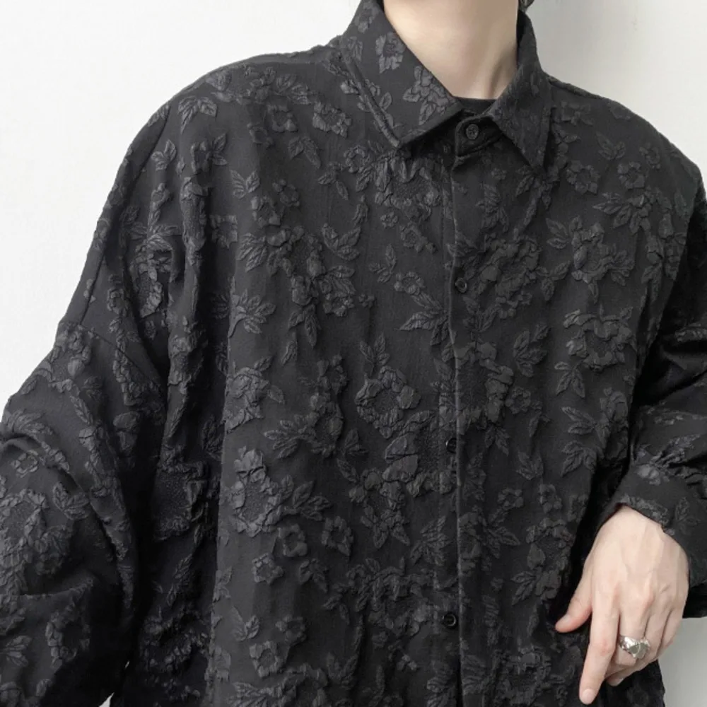 Shirts Men Floral Japanese Style Fashion Loose Pleated Long Sleeve Vibe All-match High Street Youthful Cool Designed Vintage