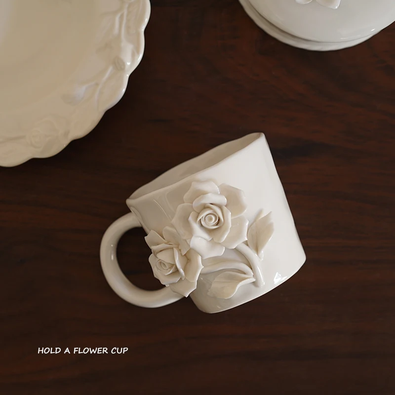 Ceramic Coffee Cup Rose Three-dimensional Flower Coffee Cup Irregular Mug Exquisite High-end Ceramic Cup