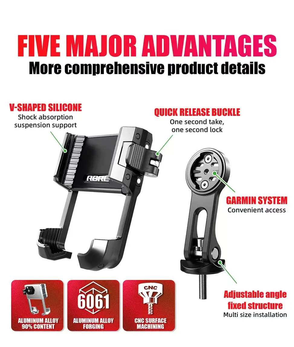Easydo Aluminium-Fahrrad-Handyhalterung E-Bike-Lenker-Handyhalterung Anti-Vibrations-Fahrradstiel-Handyhalterung für BikeLight Gopro – Detail 9