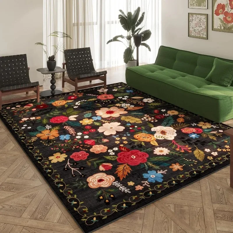 Carpet for Living Room Color Flower Print Decorate Bedroom Plush Mat Machine Washable Modern Recreation Area Fluffy Rug Tapis 러그