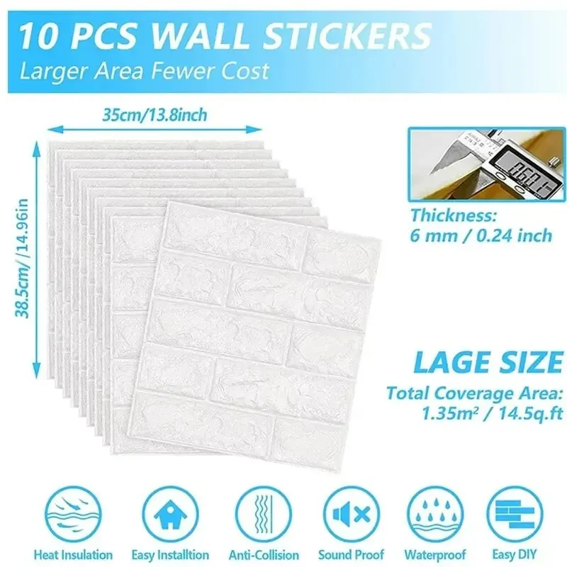 Pegatinas de pared tridimensionales 3D, papel tapiz autoadhesivo, pegatinas decorativas anticolisión, 10 piezas