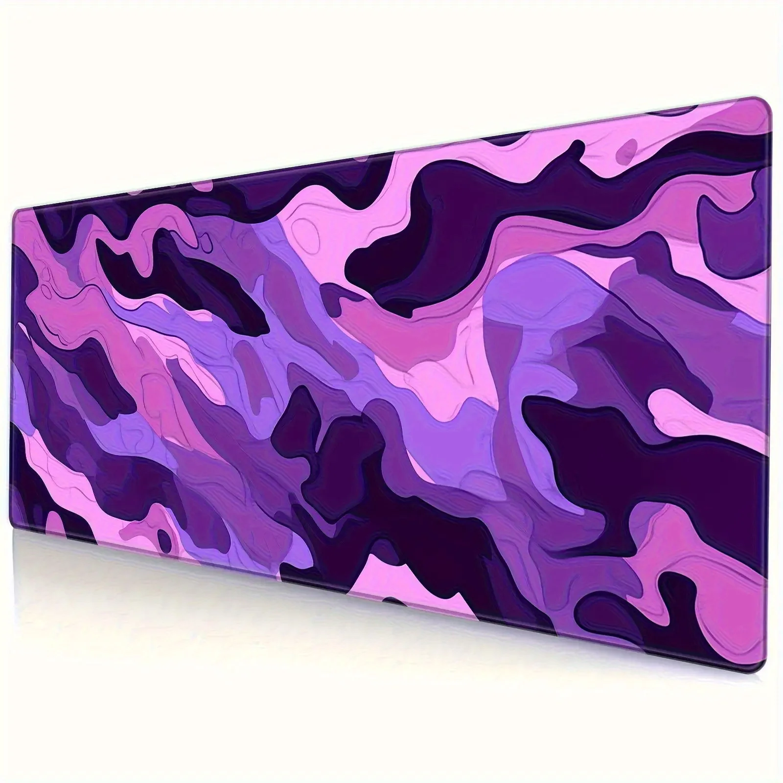 

Фиолетовый камуфляжный игровой коврик для мыши с удлиненной поверхностью, нескользящей резиновой основой и прошитыми краями, размер XL, для рабочего стола