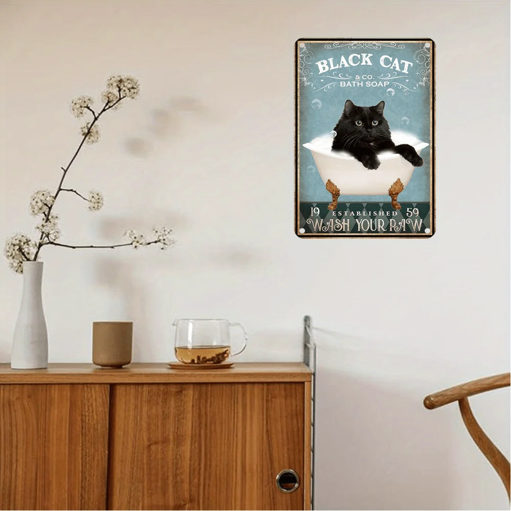 Retro Metal Tin Sign Cat 2D Flat Decorative Signs Wall Decor Art for Home Outdoor Indoor Wall Mounted Cat Lovers Ideal Gift