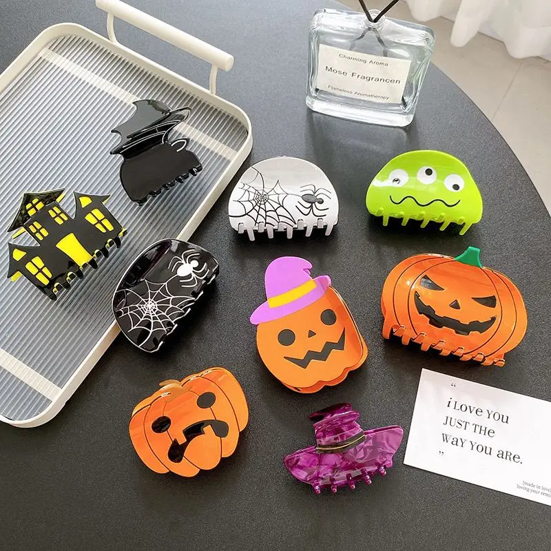 

Halloween Pumpkin Hair Clip Acetate Board Funny Bat Hair Clip Retro Shark Clip Creative Women's Hairs Accessory Decoration