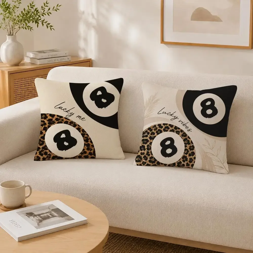 Retro Lucky slucky 8 ball & leopard print Cushion Cover Soft Fluffy Short Plush  Pillow Case  Sofa Bed Home Decor