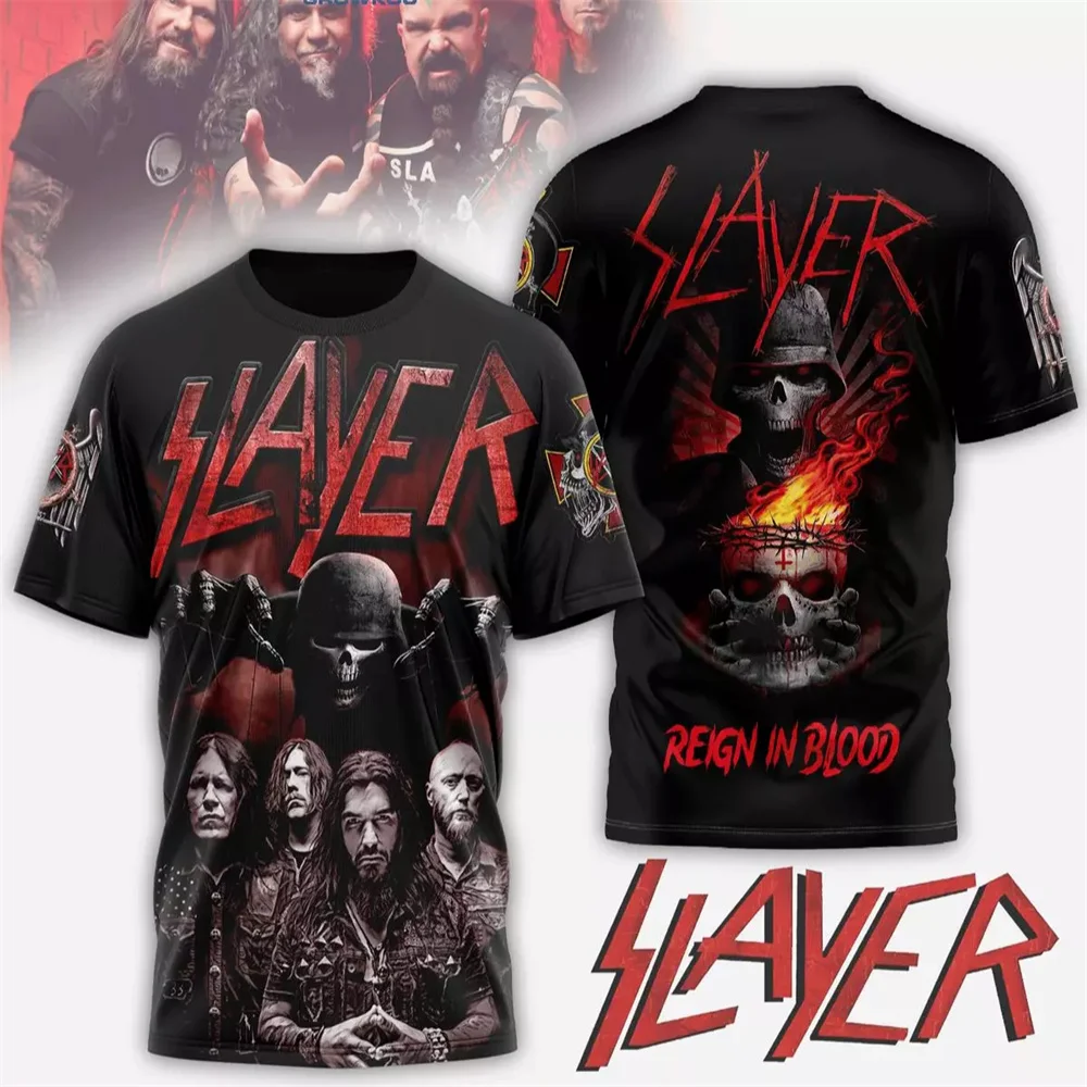 Popular Metal Rock Band Slayer 3D Print T-shirts Men's Hip Hop Style Street TShirt Fashion Short Sleeve Top Oversized Streetwear