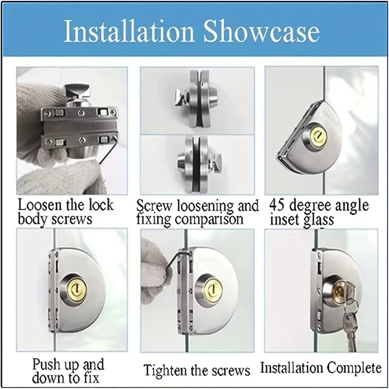 1/2PCS New Glass Display Cabinet/Showcase Locks Zinc Alloy Double Door No Need Drilling Easy To Install Home Tool With 3 Keys