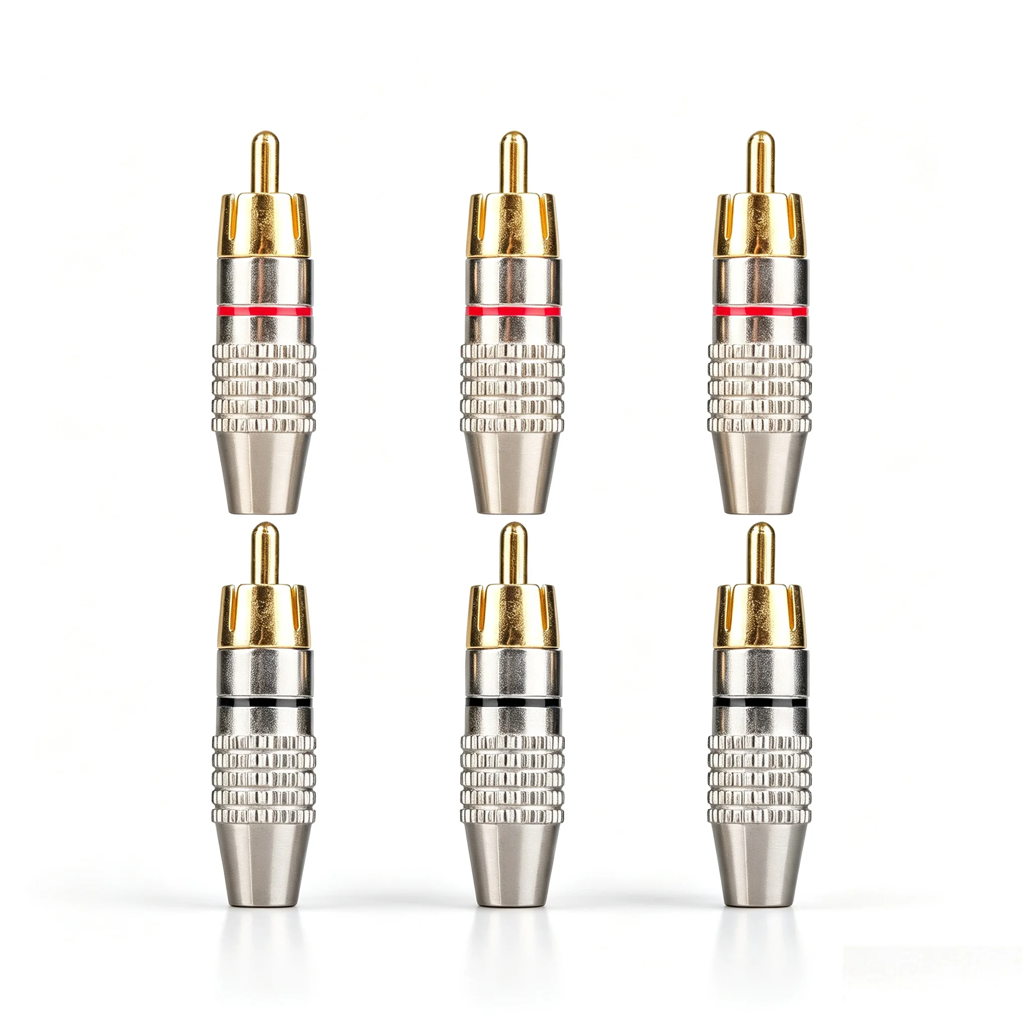 6Pack Gold Plated RCA Male Solder Connector, Audio Video Plug for Speaker Wire Wall Plate Amplifier Home Theater Sound System