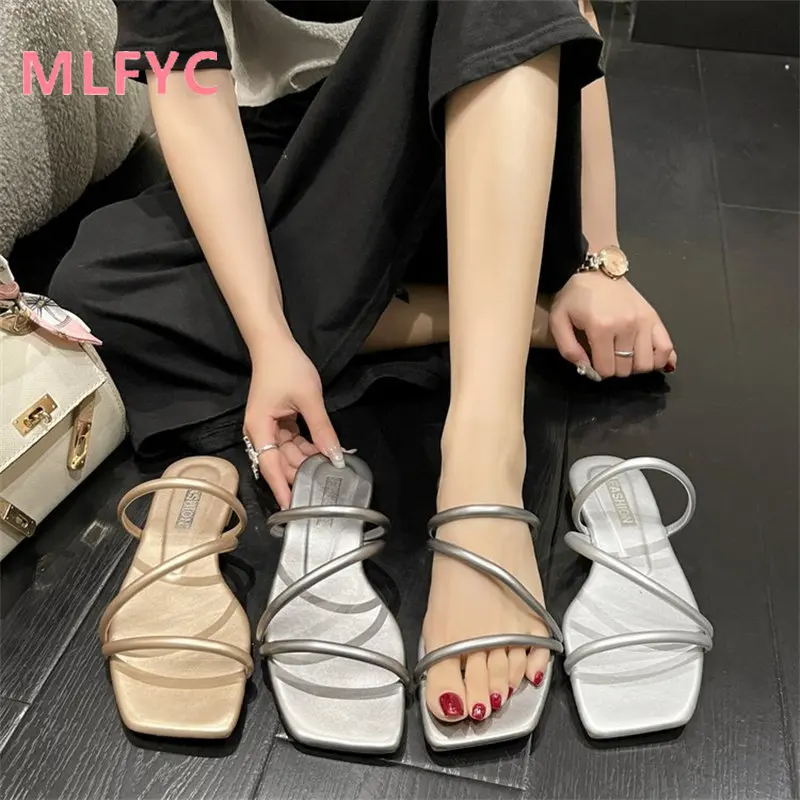 Sandals and slippers Women's flat bottoms wear 2023 summer new fairy style thin belt slippers casual beach slippers