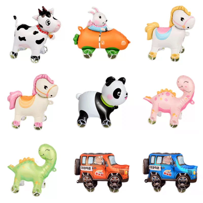 4D Cartoon Foil Balloons Elephant Stand Walking Balloon with Wheel for Kids Birthday Party Decoration Baby Shower