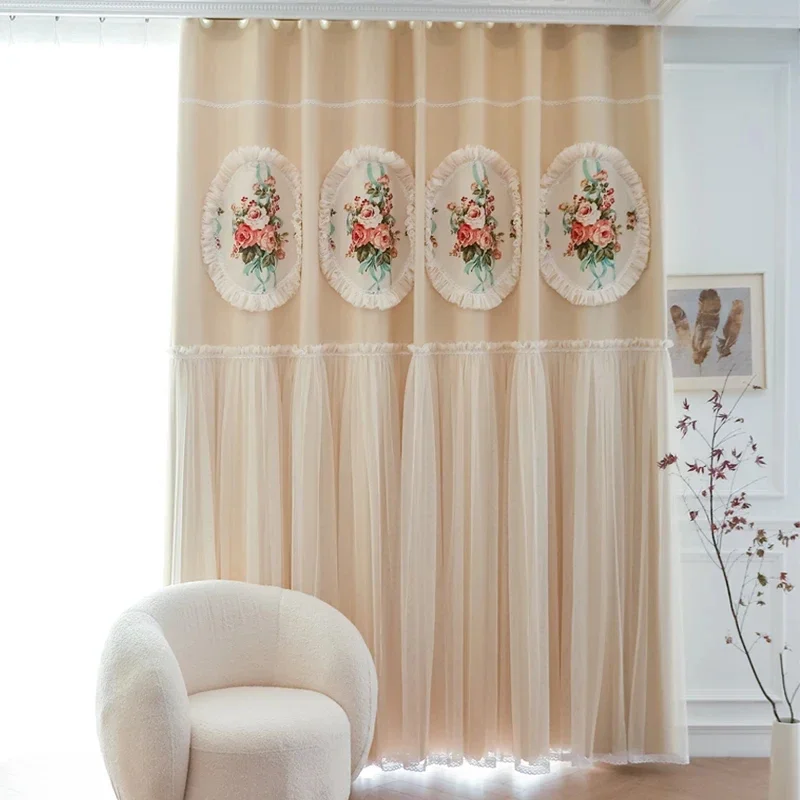 

2023 New Nordic American Korean Princess Style Blackout Curtains for Living Dining Room Bedroom Bay Window Lace Curtain Ycy