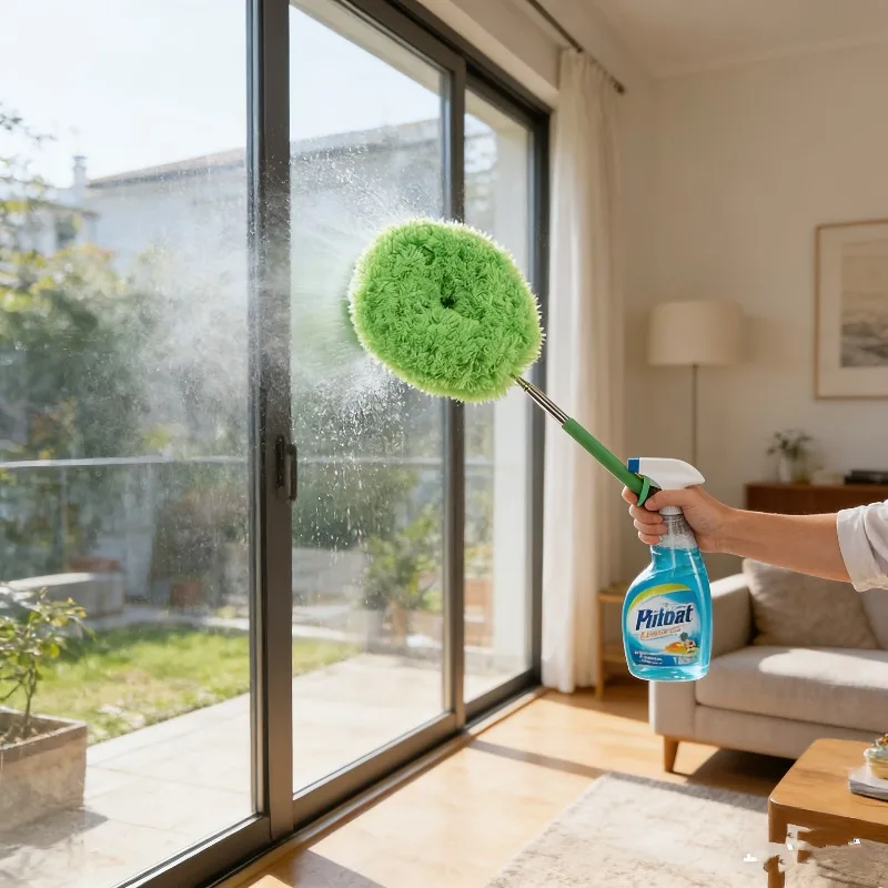 Retractable Ceiling Fan Duster with Sliding Lock–Detachable Brush&Feather Attachment,Machine Washable for Home,RV&Glass Cleaning image 5
