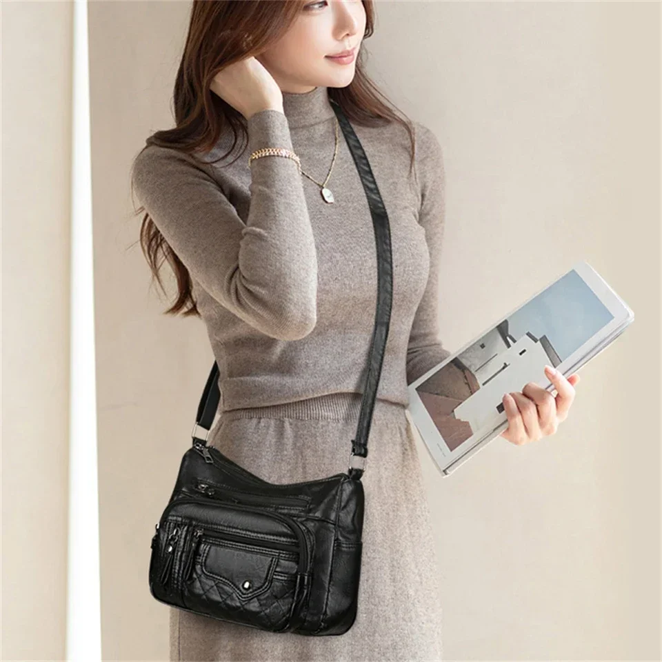 حقائب كروس جلدية ناعمة على الموضة للنساء حقائب يد كاجوال متعددة الجيوب حقائب يد كلاسيكية حقائب كتف للسيدات