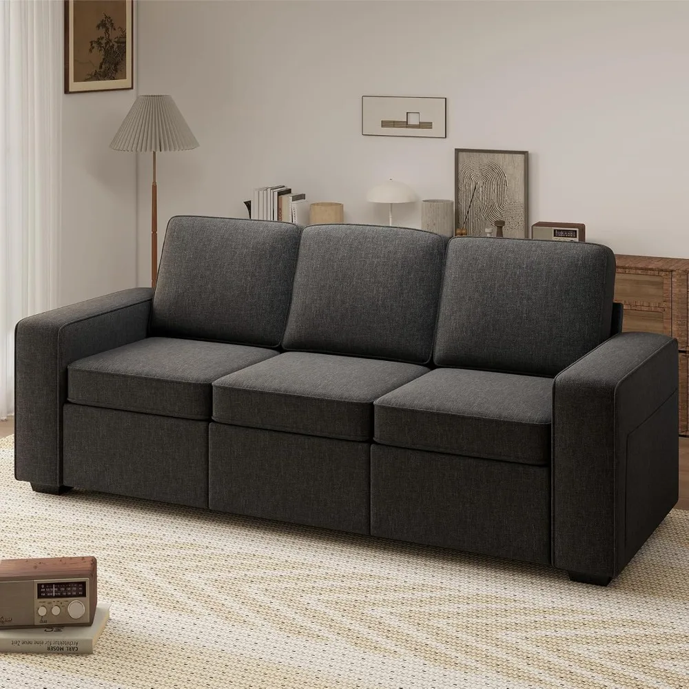 

80'' Sofa Couch for Living Room, with Side Pocket, 3-Seater Couches for Bedroom,Mid Century Modern Loveseat Sofa