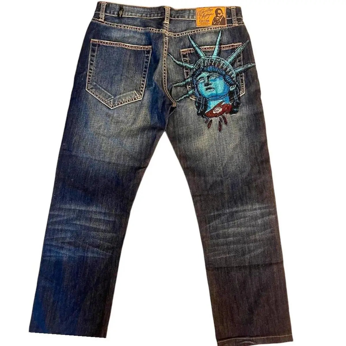 

Men's Y2k Streetwear Washed Baggy Hip Hop Trend Style Jeans Pocket Personality Patter High Waisted Wide Leg Jeans Punk Jeans