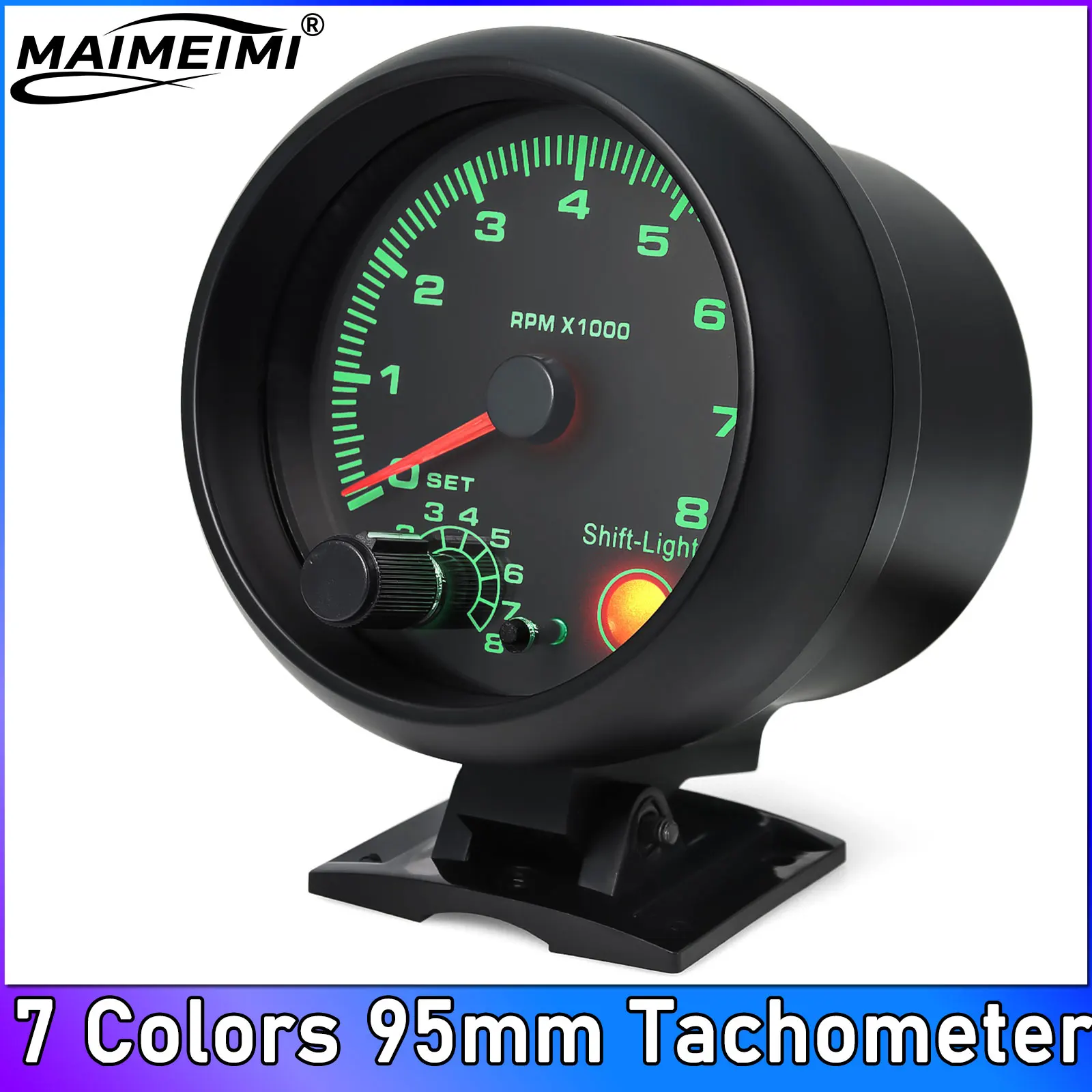  95MM Car Tachometer 3.75inch 0‑8000 RPM 7 Color Background Lights for 4/6/8 Cylinder 12V  Vehicles 12V Tacho Meter