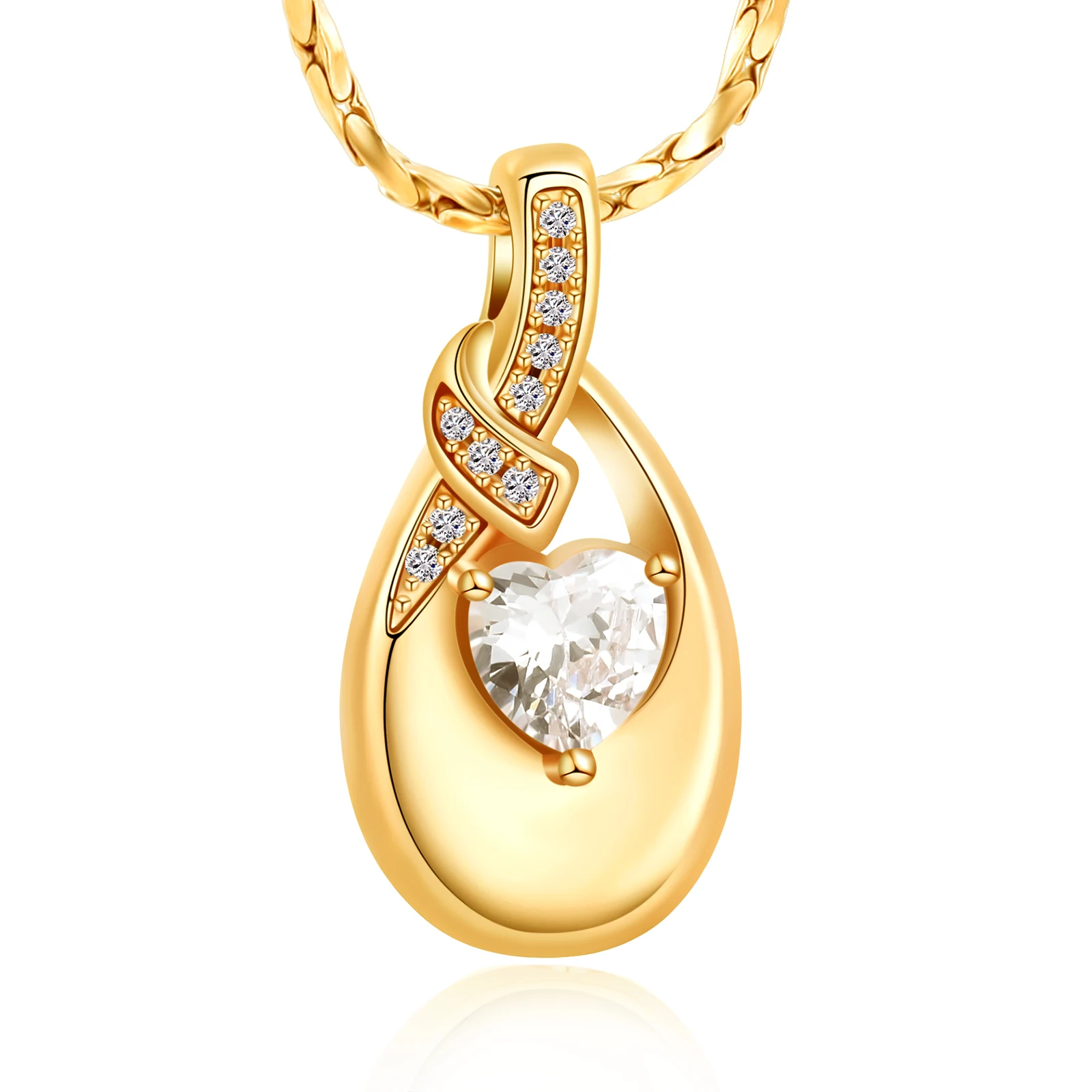 Teardrop Urn Necklace for Ashes for Women Stainless Steel Crystal Heart Cremation Jewelry Memorial Funeral Keepsake Pendant