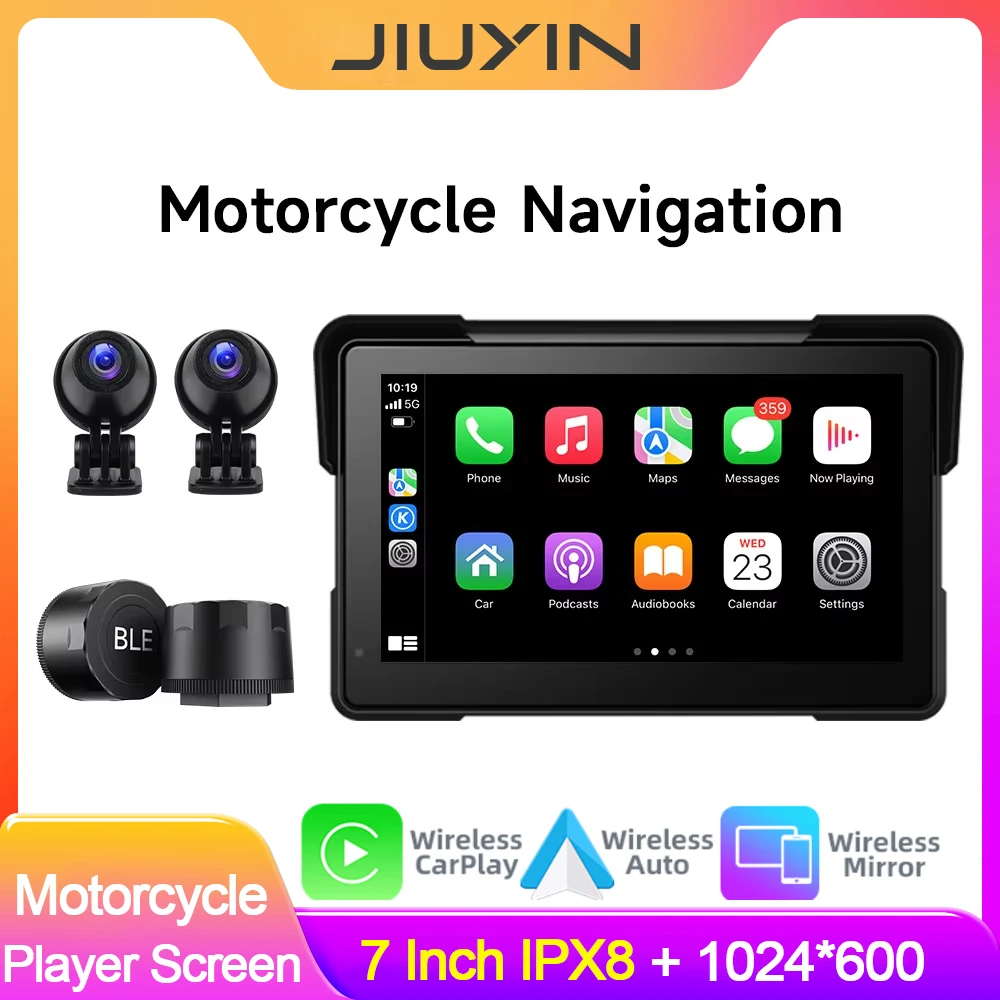 

7 Inch Motorcycle Multimedia Player IP67 Waterproof GPS Navigation Recorder Wireless CarPlay Android Auto Touch Screen Bluetooth