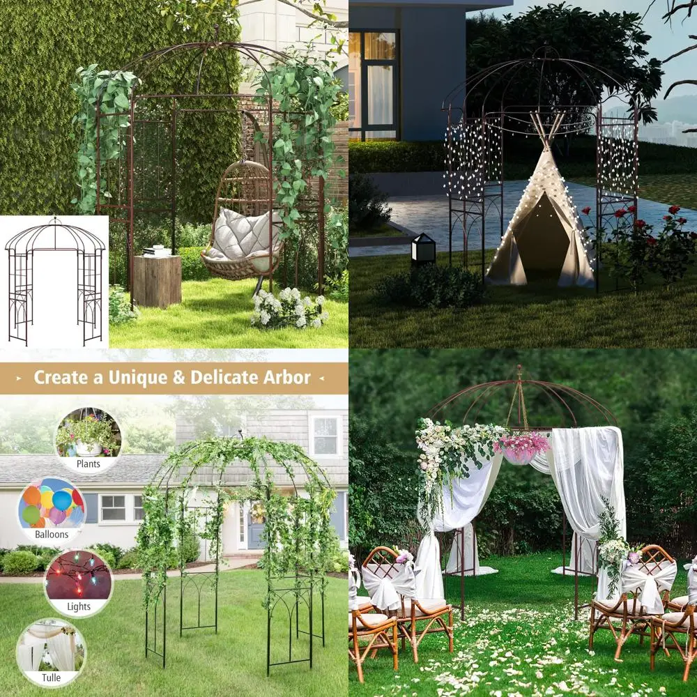 

Элегантный садовый арочный павильон шириной 8,4 фута и шириной 7 футов для вьющихся растений, беседка во французском стиле с 16 наземными кольями