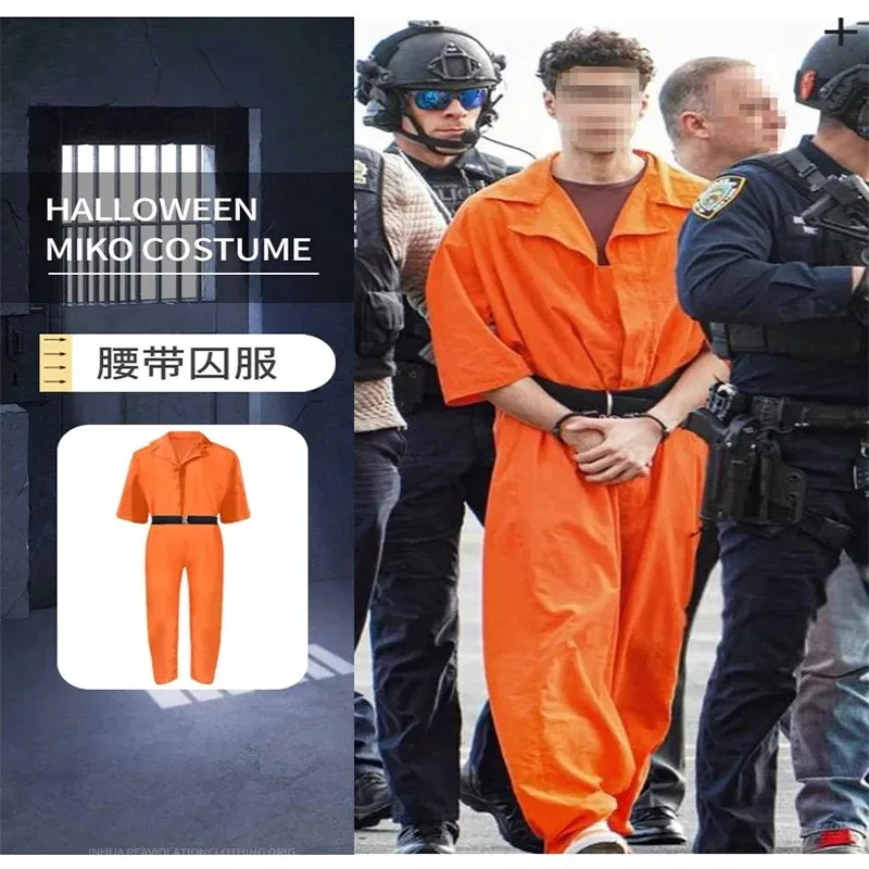 

Взрослый Хэллоуин Тюремный косплей Оранжевый комбинезон Костюмы Тюремный наряд с буквенным или цифровым принтом Вечерние комбинезоны для мужчин и женщин;