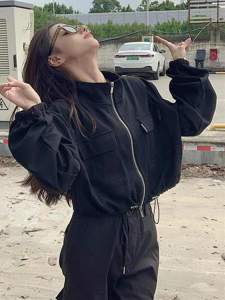 

Женский топ Or Bubble Sve Jaet с завязками на талии и двойной молнией с высокой талией Bla Top Commute Sle Loose Fit Long Sve