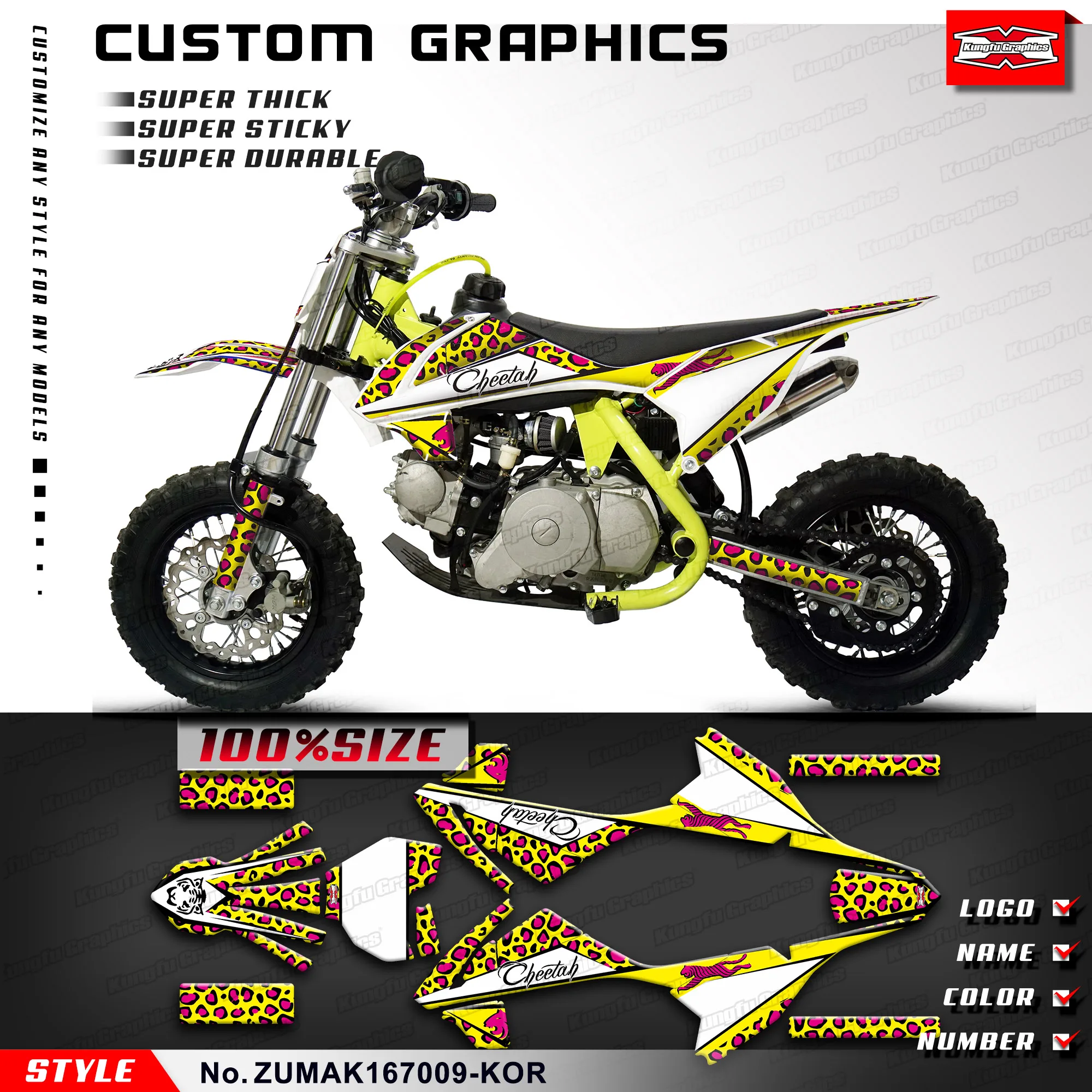 KUNGFU GRAPHICS Kids Mini Dirt Bike Graphics Kit Durable Sticker for ZUUMAV K1 50 60 70, Restyled, ZUMAK167009-KOR