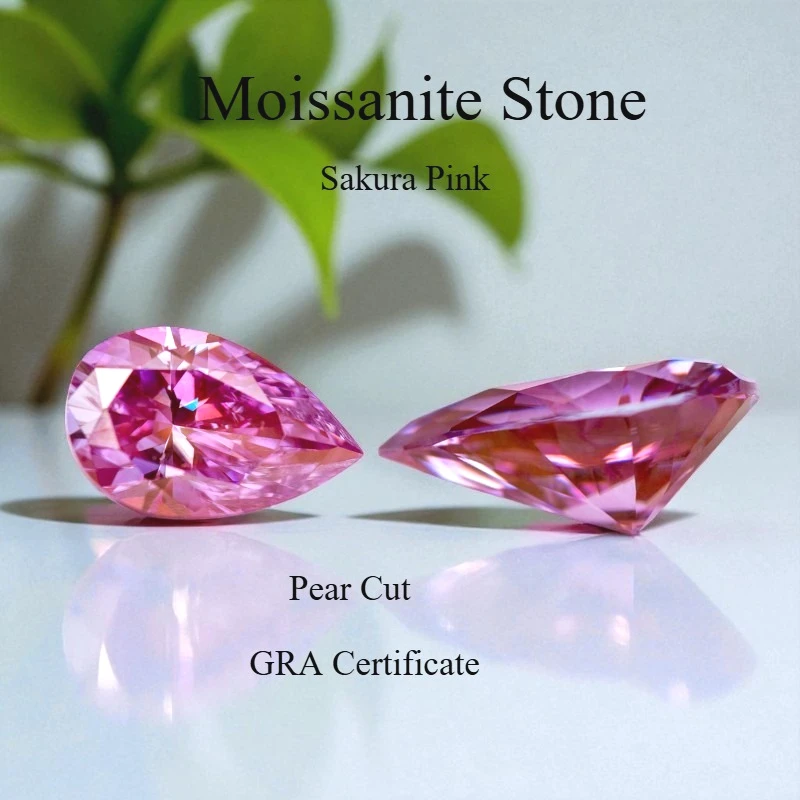 

Moissanite Pear Cut Sakura Pink Colored Diy Charms Jewelry Making Materials Pass Diamond Tester with Certificate