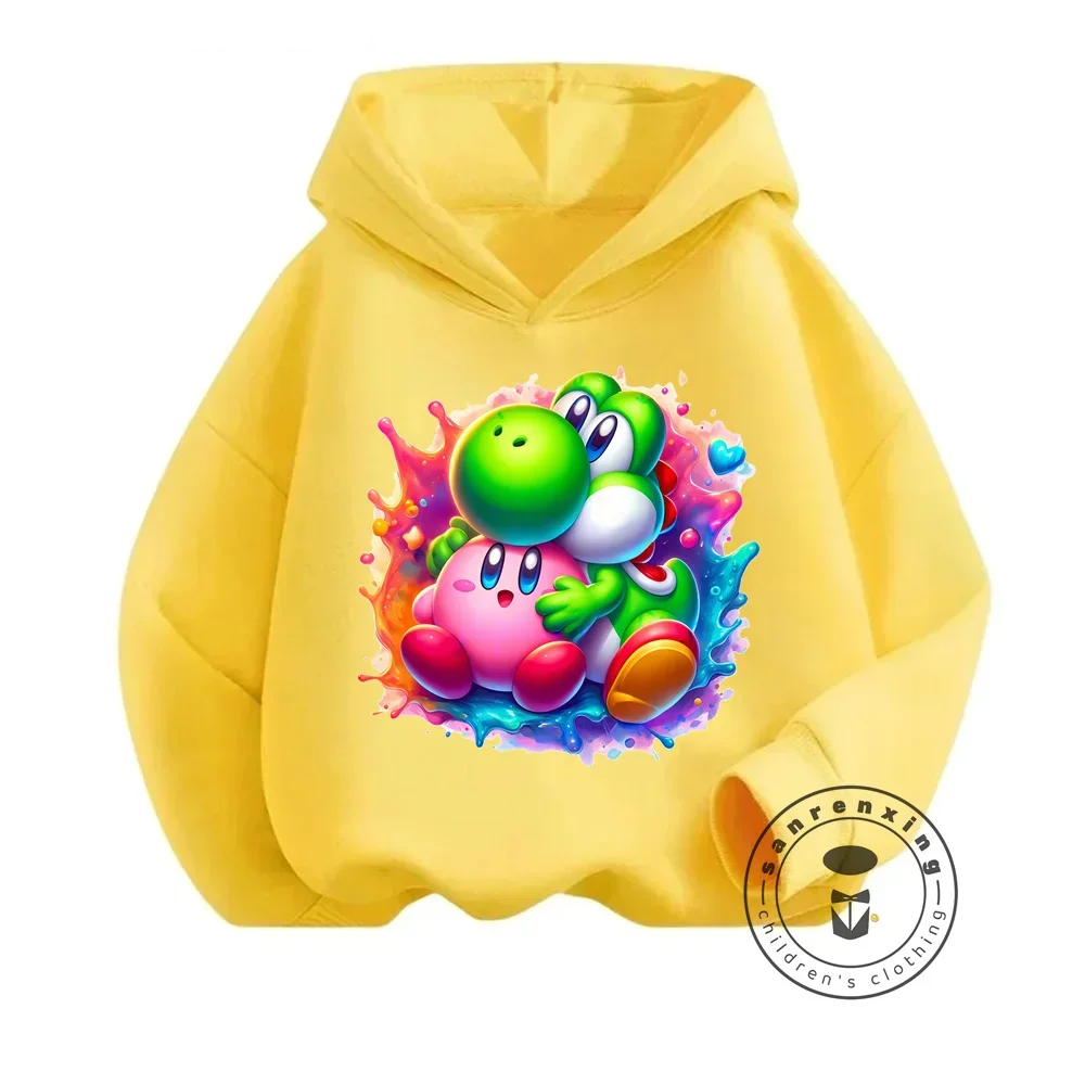 Cute Kawaii Kirby Pattern Hoodie Boy Girl Spring Autumn Fashion Elastic Waist Casual Wear Japanese Cartoon Character Pullover