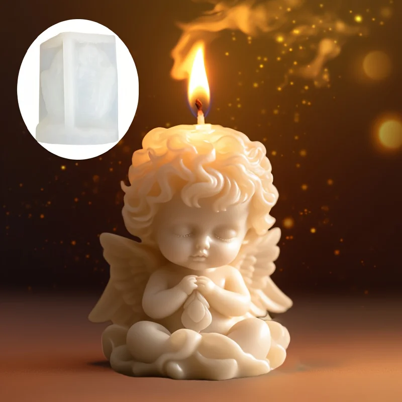 Molde de silicona para vela de Ángel de oración, más que el amor, Angel Boy, Dios brillante, hijo, Ángel sentado, moldes de resina de yeso, regalo de Pascua de Año Nuevo
