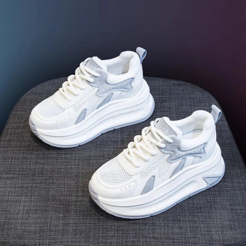 

8cm Women's Height-Increasing Dad Sneakers Summer Thick-Soled Breathable Casual White Sneakers Single Mesh Forrest Gump Shoes