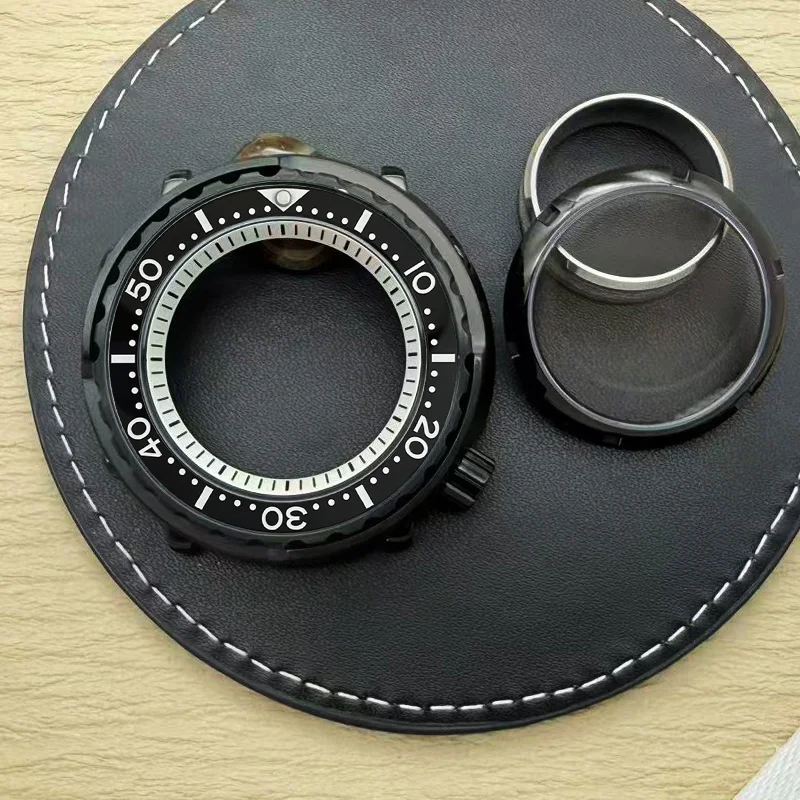 

45mm Black Canned Tuna Watch Cases Fits NH35 NH36 4R36 4R35 7S26 Movements With 38mm*31.5mm Bezel Ring Men Watch Case Refitting