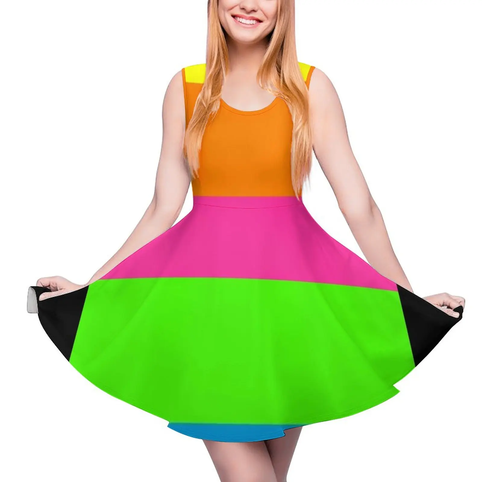 

PLAIN SOLID NEON FLUORESCENT RAINBOW STRIPES 5 COLORS Sleeveless Dress wedding guest dress 2024 Dress women Women dresses summer