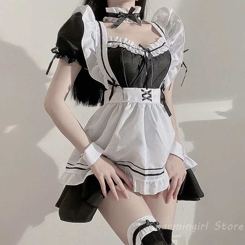 Japanese Maid Cos Uniform Lovely Girl Student Lolita Dress Sweet Style Cute Cat Cafe Princess Dresses Harajuku Kawaii Lingerie