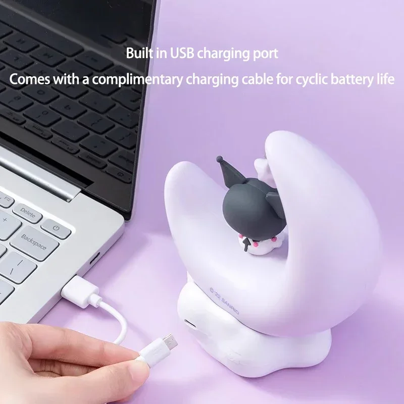 Cinnamoroll Kuromi 달빛 야간 조명 귀여운 초승달 모양 책상 램프 3가지 색상 모드 USB 전원 분위기 침실 장식