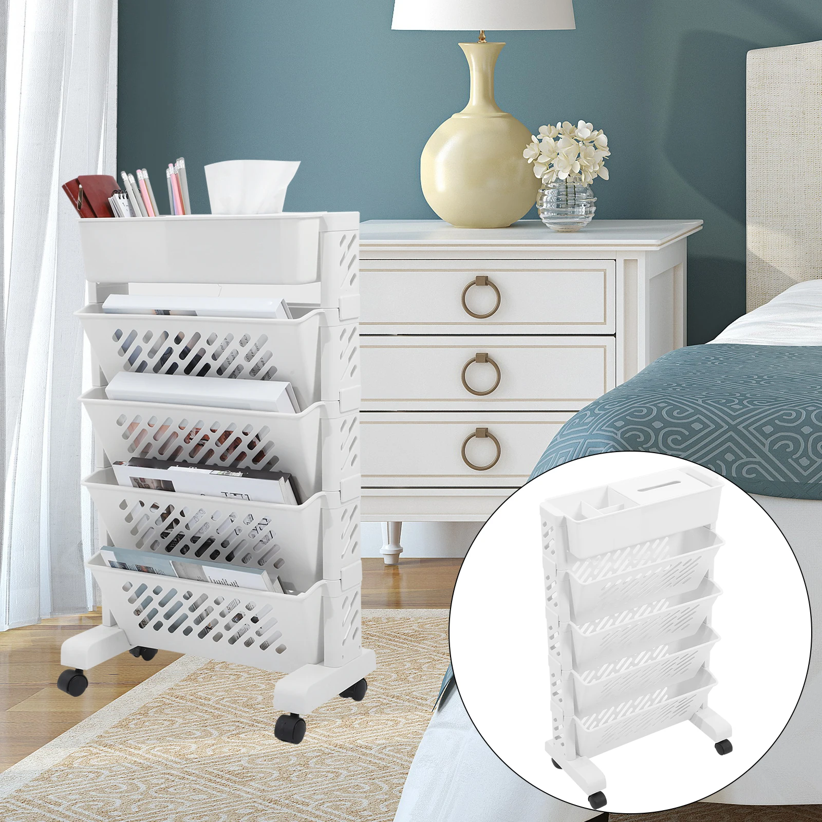 

Sturdy Rolling Bookcase Multi-Layer Storage Movable Bookshelf For Home Book Organizer With Wheels Kitchen Trolley Rack