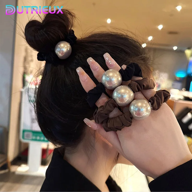 Lazos para el pelo con perlas grises para niña, 2 colores, cuerda elástica, lazos para el cabello, accesorios elegantes para el cabello, tocado para mujer