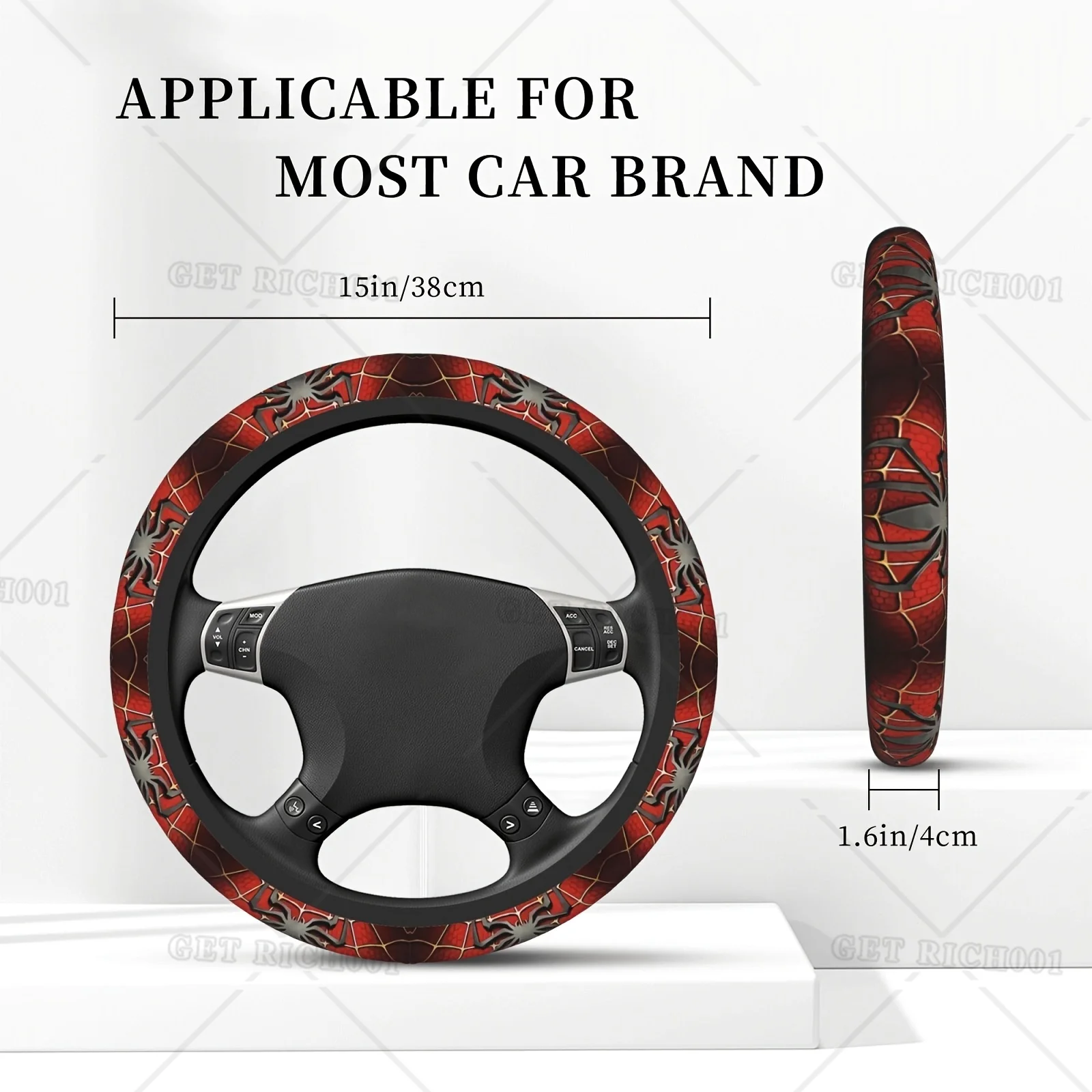 Red Spider Web Steering Wheel Cover Universal 15 Inch Cute Car Accessories Protector for Women Men Car Accessories