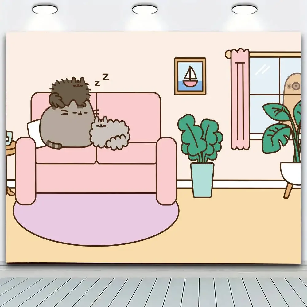 

Cartoon P-Pusheen Cute Tapestry Decoration Bedroom Dormitory Background Cloth Holiday Home Party Living Room Club Cloth
