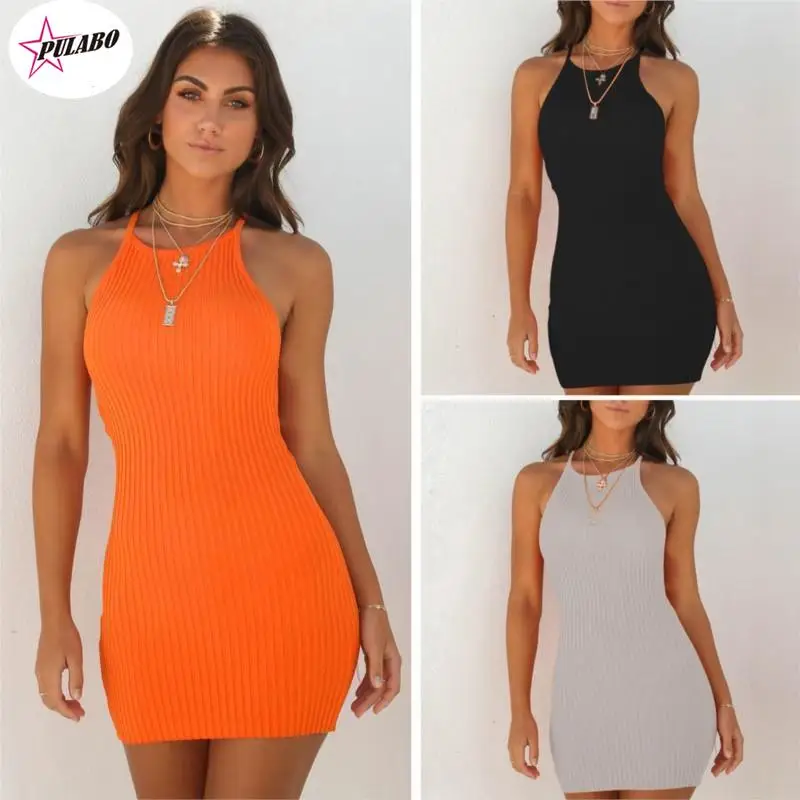 

PULABO Women's Casual Summer Sleeveless Mini Sexy Bodycon Tank Club Dress Low Neck Drop Shipping Female