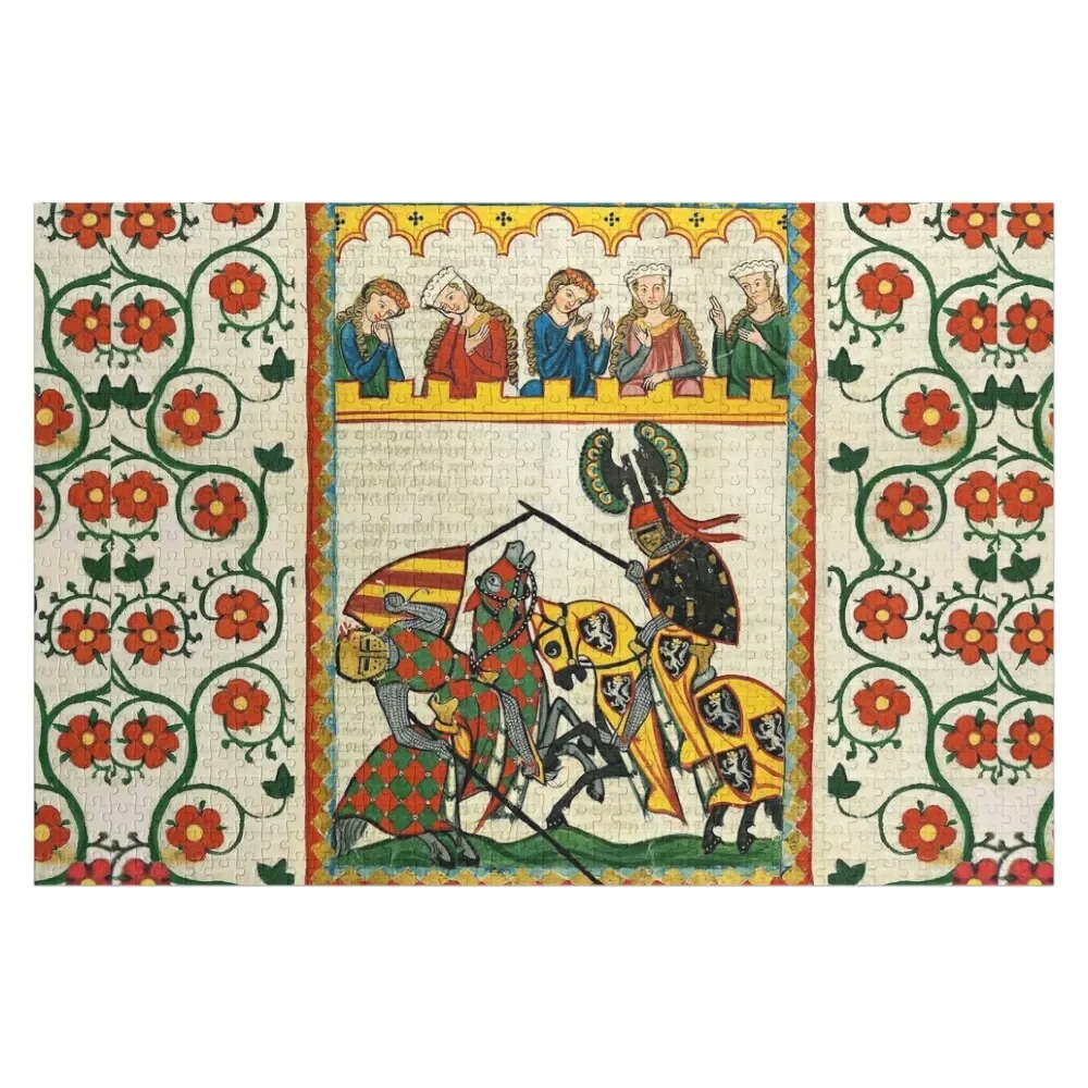 

MEDIEVAL TOURNAMENT, FIGHTING KNIGHTS ,DAMSELS AND RED WILD ROSES Jigsaw Puzzle Toddler Toys For Children Puzzle