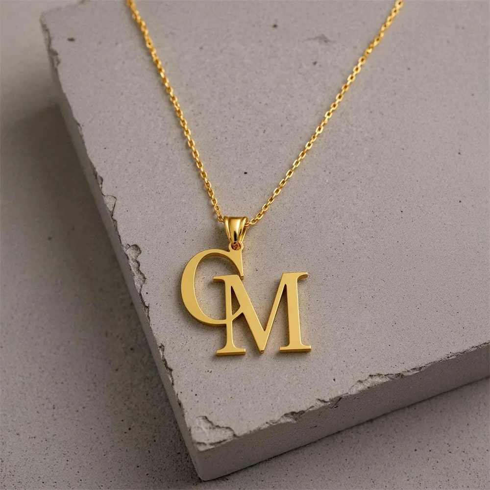 

Персонализированное первоначальное ожерелье, подвеска с двойными буквами на заказ, ожерелья из нержавеющей стали для женщин и мужчин, ювелирное изделие, первоначальное колье с именем