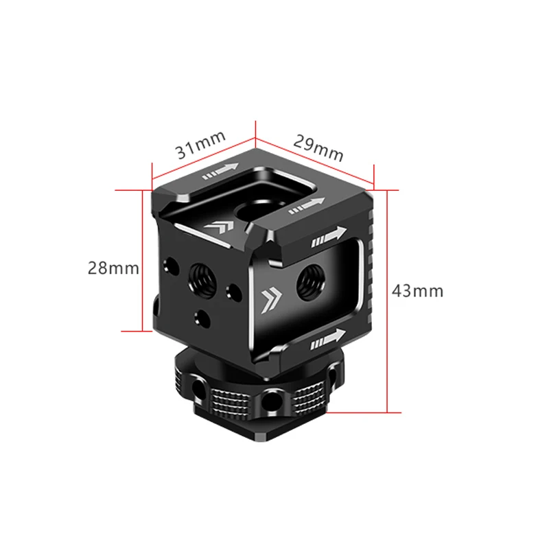 Camera Hot Shoe Extension Bracket with Triple Cold Shoe Mounts for Mic LED Video Light 1/4'' Screw Aluminum For Nikon Canon Sony