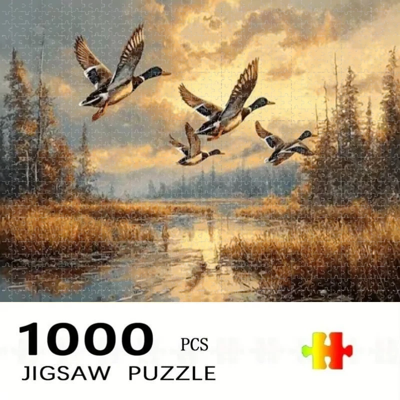 500/1000pcs for Adults Jigsaw Puzzle Autumn Wetland Wild Duck Challenging Large-Scale Brain Teaser with Complex Patterns