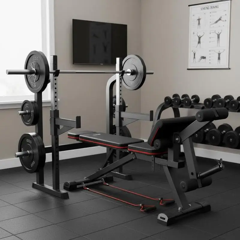 

Multipurpose Training Station 66.9"x17.7"x33.5" For Home Gym Muscle Building Strength Conditioning, 800lbs Capacity Adjustable Backrest Full Body Workout Equipment Leg Extension Preacher Pad High Carbon Steel Frame