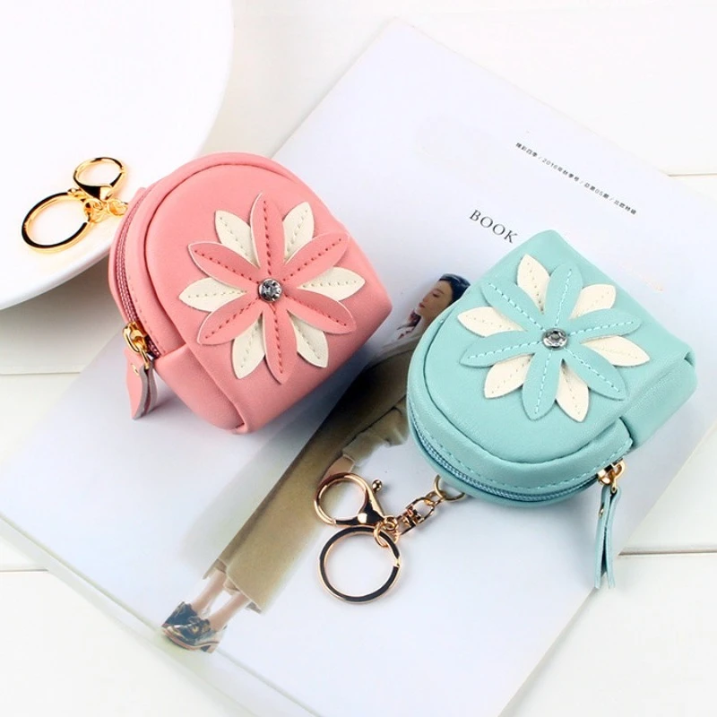 

Diamond Flower Coin Purse - PU Leather Mini Wallet with Lobster Clasp & Key Ring (Multi-Purpose Organizer, Fashion Charm)