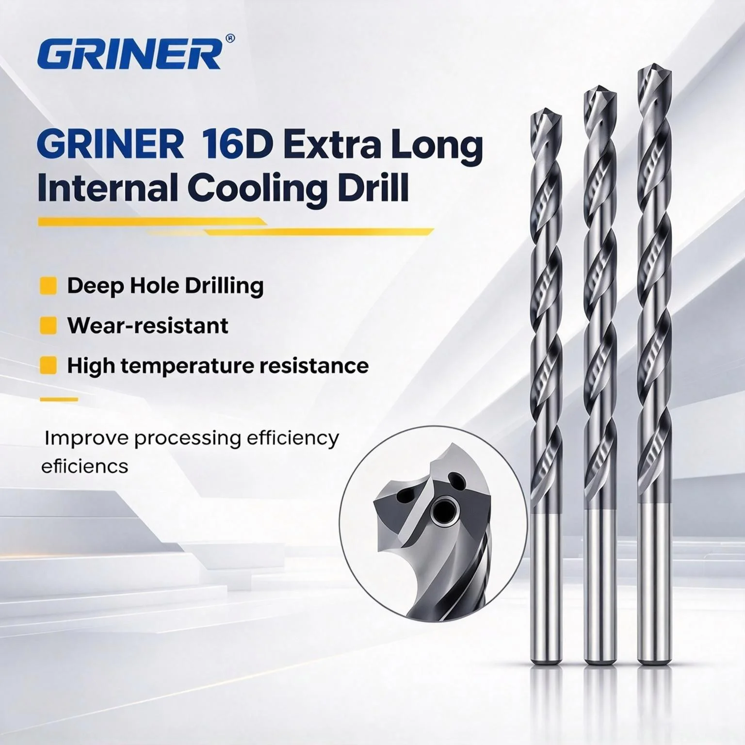 GRINER 16xD Long Straight Shank Solid Carbide Twist Drill Through Coolant Internal Cooling Drill Bit For Deep Hole CNC Machining